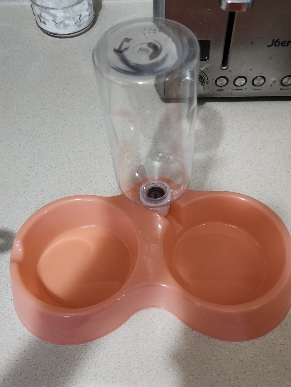 Pet Double Bowl with Water Dispenser - Peach